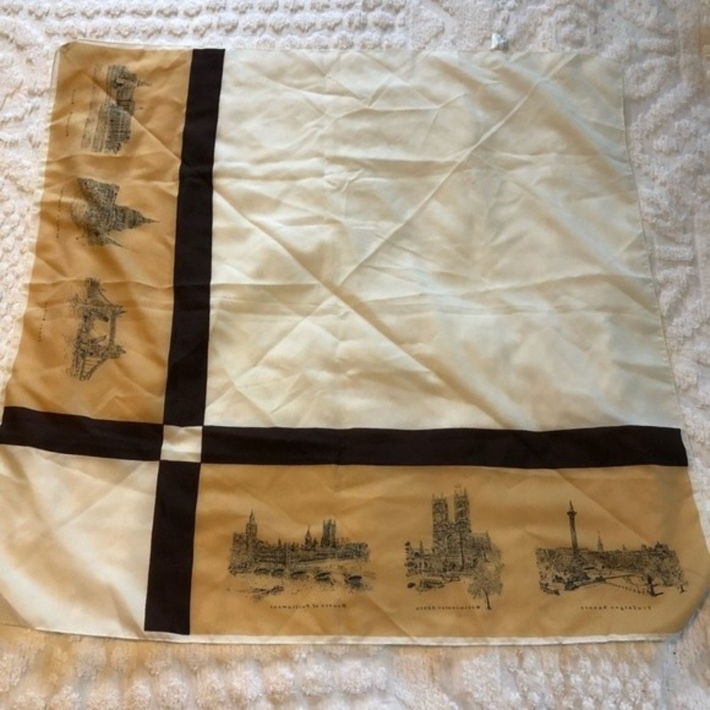 Vintage Souvenir polyester scarf from Great Britain 29” x 30”, tourist sights